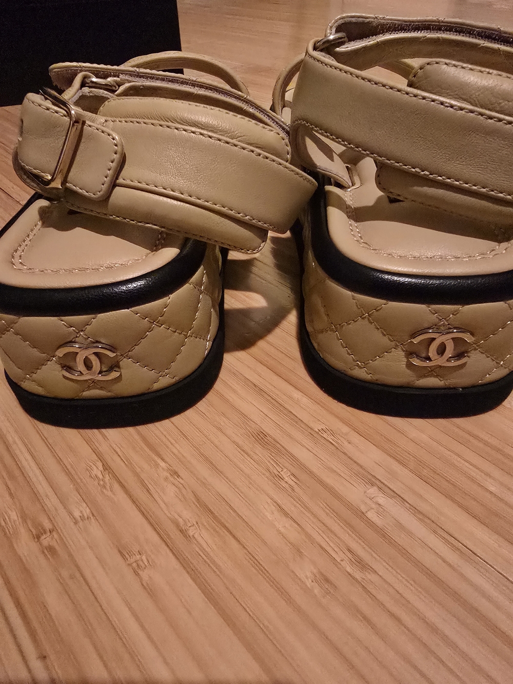 Chanel 22A Quilted Lambskin Platform Sandals - Beige/Black - Size 38C (New) - Picture 3 of 11